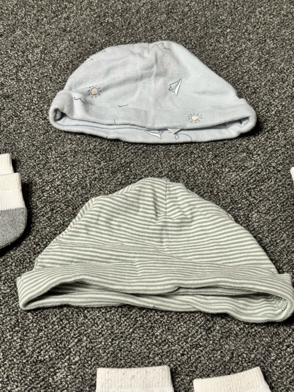 Carter's Baby Hats and Socks Set in Light Blue, White, Gray - Picture 2 of 3